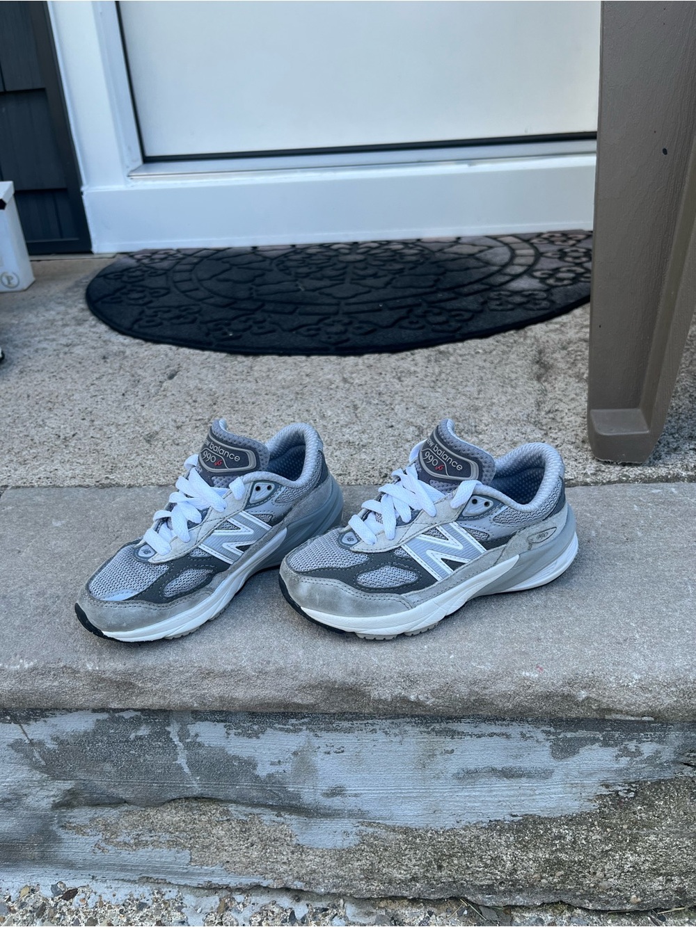 New Balance Kids Gray and White 990 Sneakers